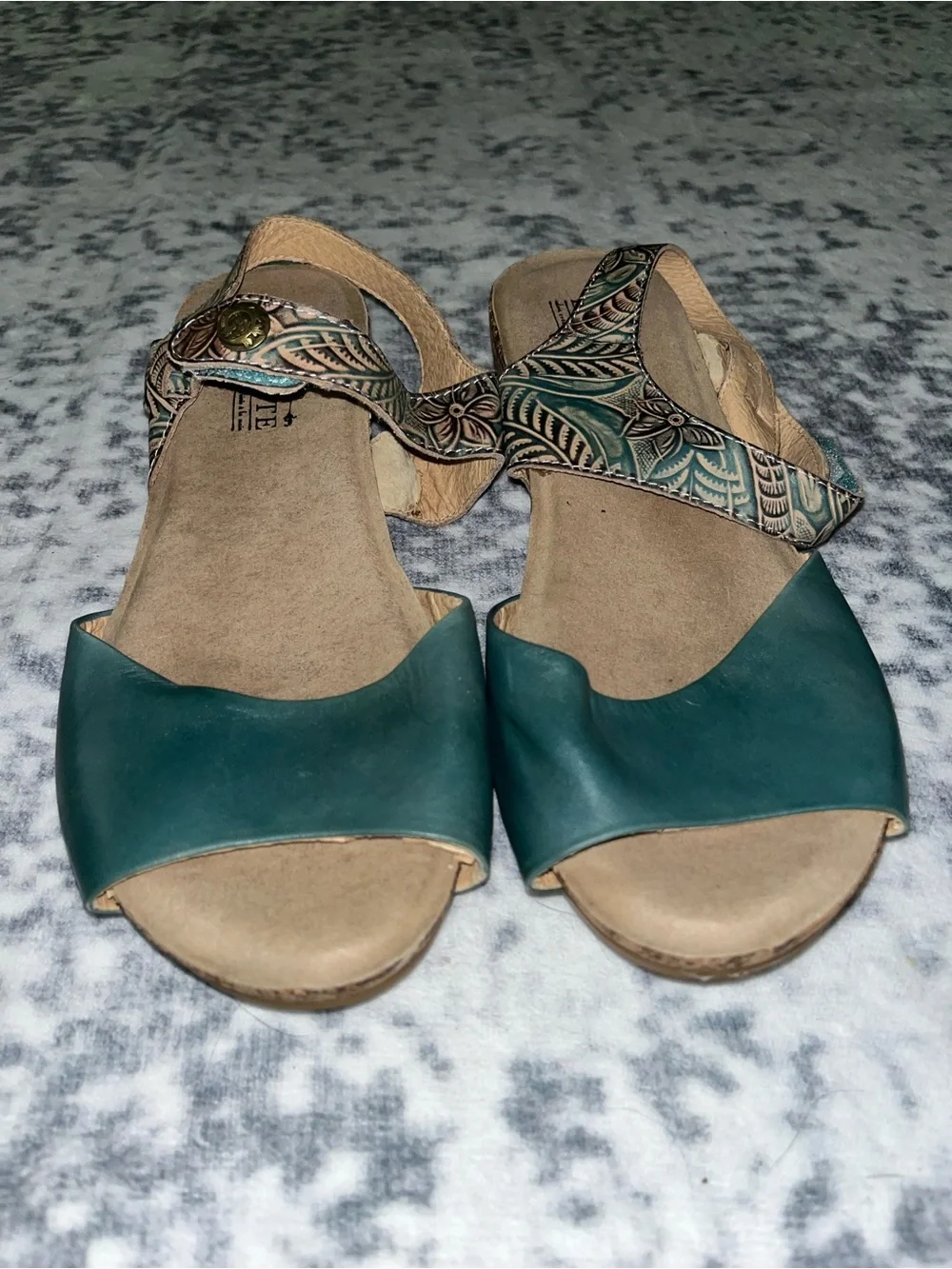 L'Artiste by Spring Step Ceylan Sandals Teal Leather Brown Size 40 US 9 VGUC
